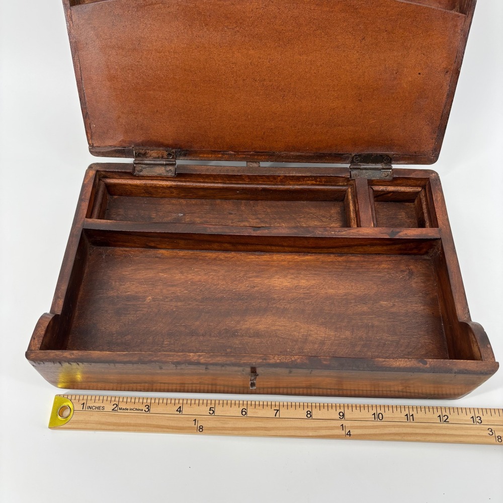 Antique Writing Slope Box, Large Brown Wood Iron Hardware Rustic Historical Farm - Picture 3 of 9